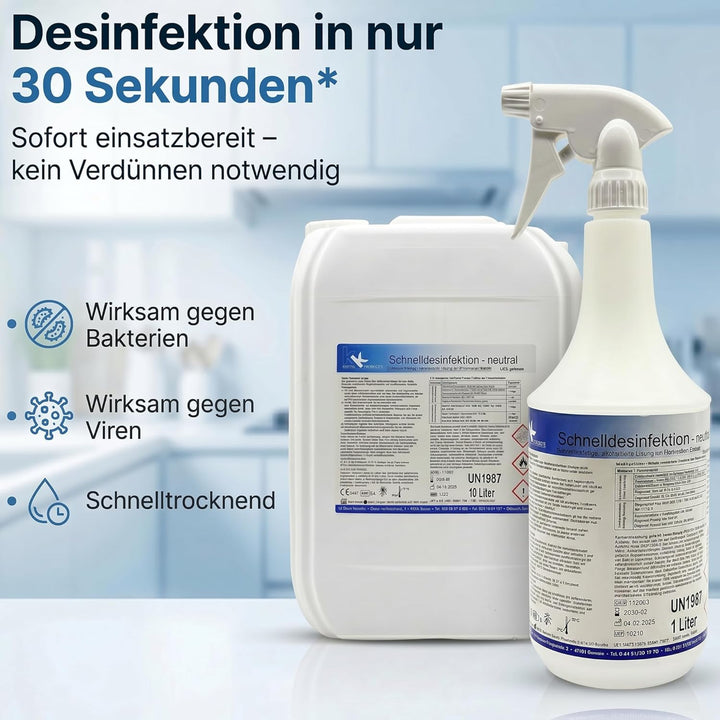 KK Schnelldesinfektion Spray Duft Neutral – Hochwirksames Desinfektionsmittel 1L Flasche für Flächen