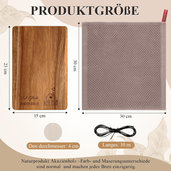 Xuniea Einweihungsgeschenk Holz Schneidebrett Baumwolle Küchentuch Neues Zuhause Geschenk zum Einzug