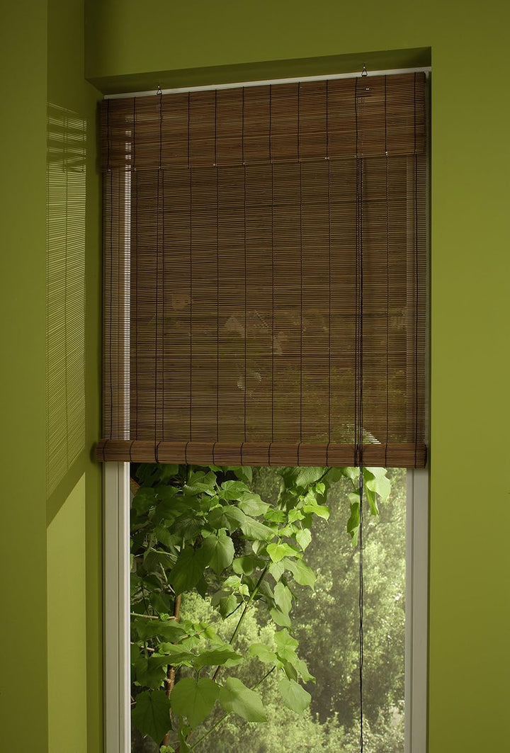 Holzrollo Breite 90 cm Länge 220 cm Farbe Natur oder braun Seitenzug Fenster Tür Rollos (braun), Bra
