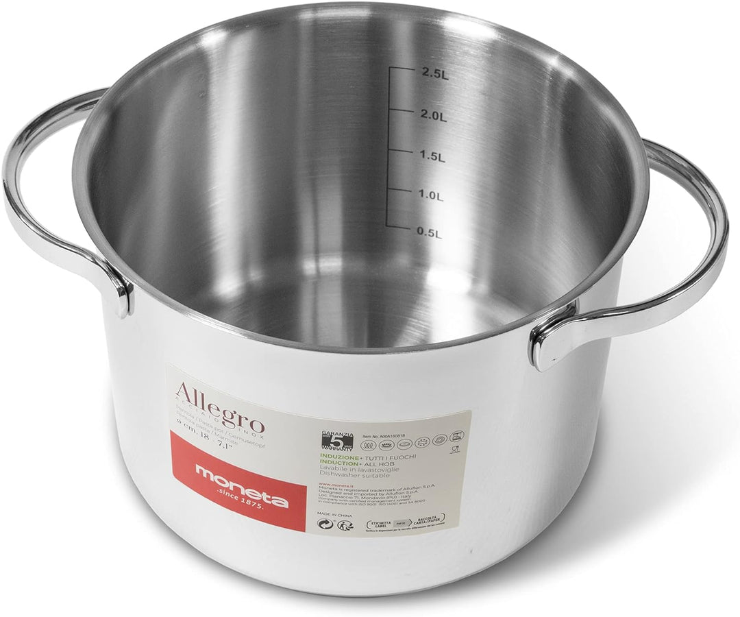Moneta Allegro Kochtopf 18 cm aus Edelstahl für alle Herdarten 3,2 Liter