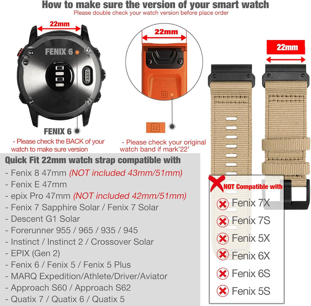 YOOSIDE Nylon Armband für Garmin Fenix 7 / Fenix 6 / Fenix 5 / epix Pro 47mm, Verbessert Quick Fit 2
