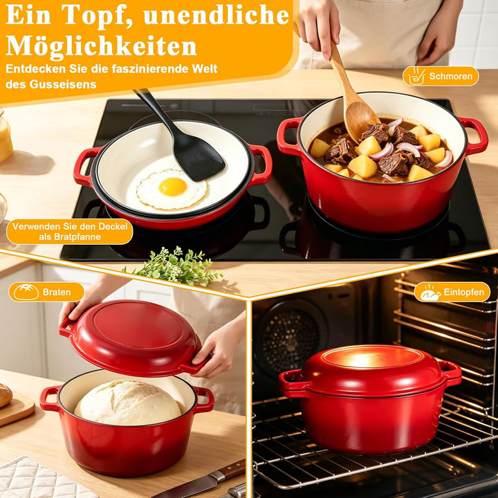 Gusseisen Topf Brot Backen Brotbackform 26cm 5.7L Schmortopf Emaille Gusseiserner mit Deckel | Gusse