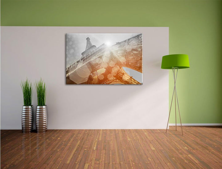 Pixxprint Der Eiffelturm im Sonnenschein als Leinwandbild | Grösse: 100x70 | Wandbild| Kunstdruck |