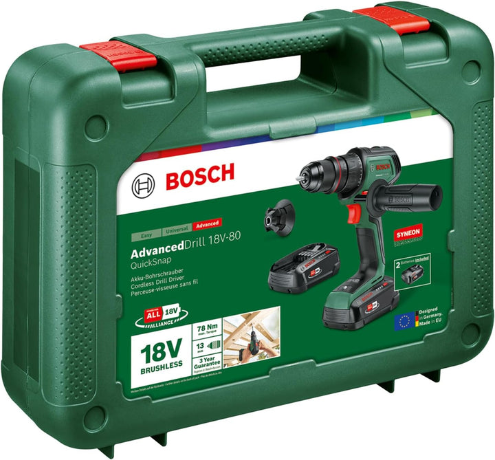 Bosch Akku-Bohrschrauber AdvancedDrill 18V-80 (zum Bohren und Schrauben; 18V System; 78 Nm; Metallbo