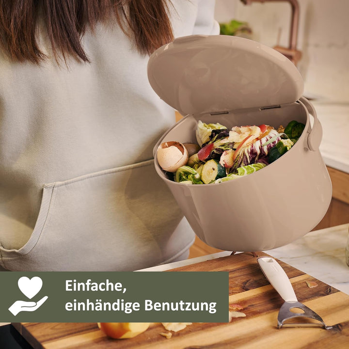 Lemodo Organko Daily Cappuccino, Biomülleimer Küche 3,3 l – formschöner Komposteimer aus recyceltem