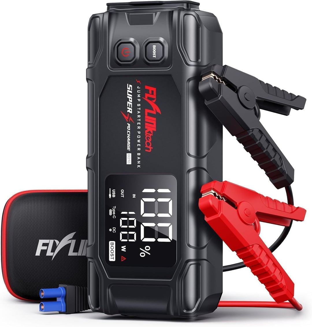 FLYLINKTECH Starthilfe Powerbank, 8000A Spitzstrom, PD65W In/Out Schnellladung Starter Powerbank für
