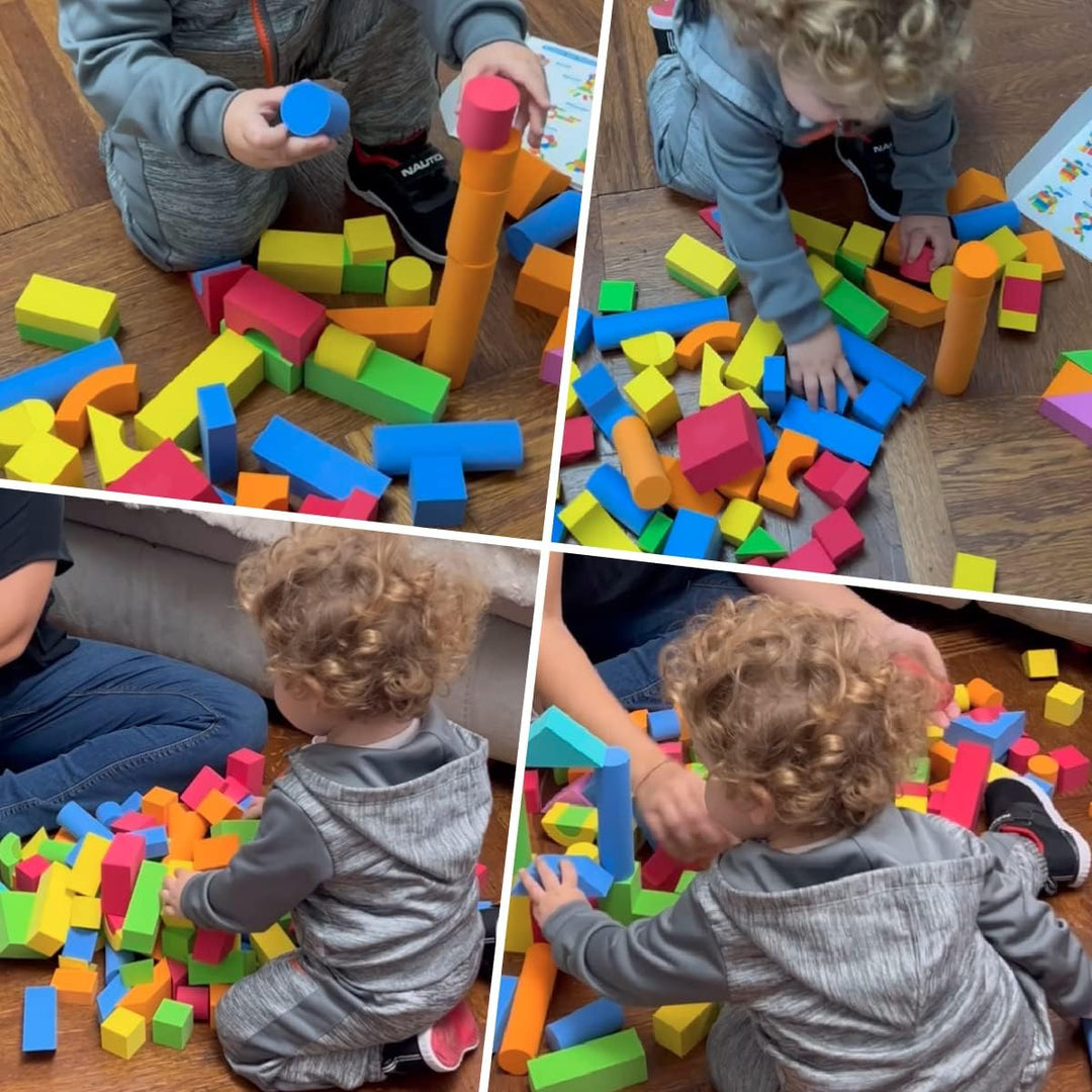 Pairez Toys Bausteine Schaumstoff, 138 Stück weiches Stapelbauklötze-Spielzeugset, frühes Lern-Konst