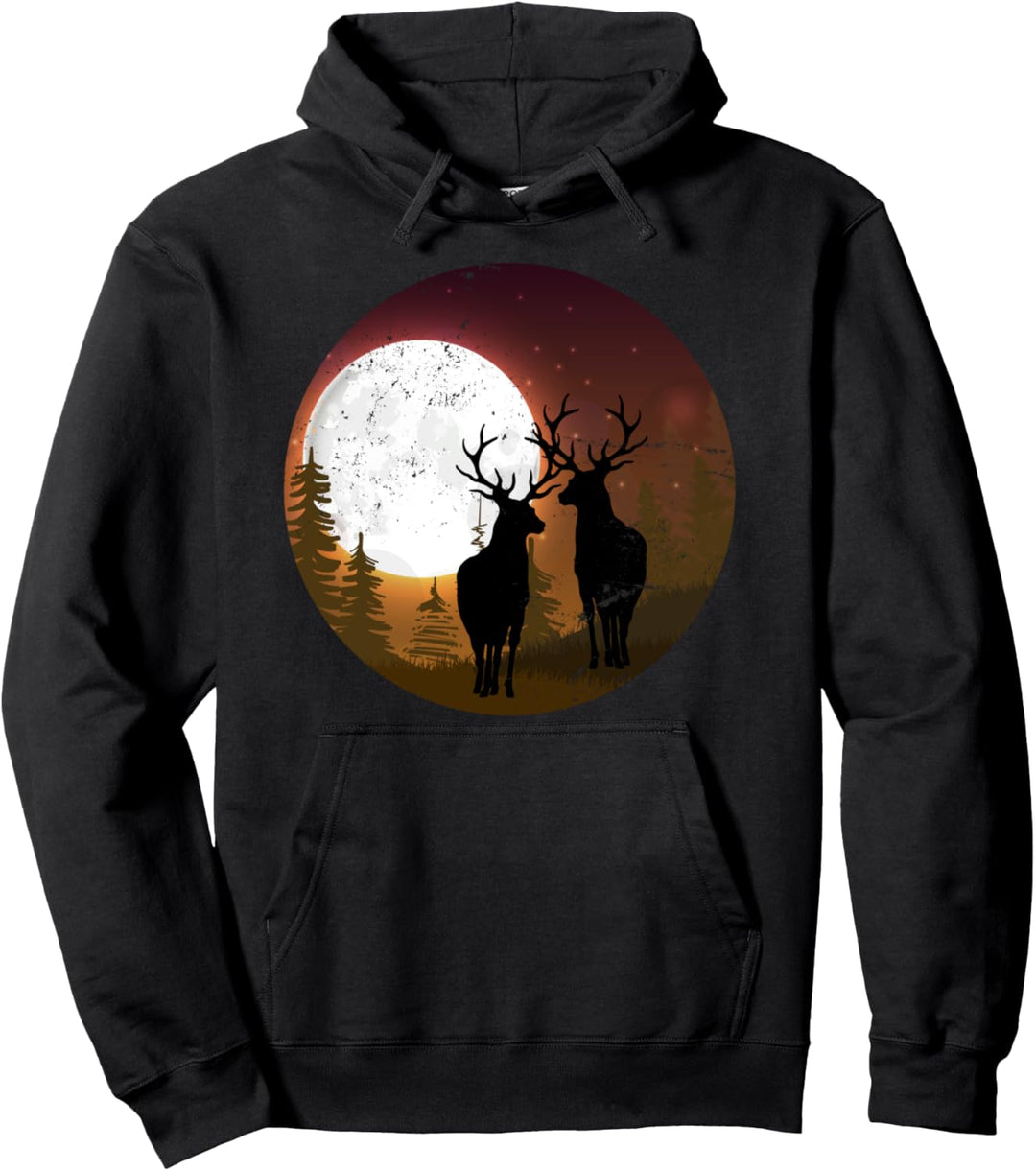 Mondlicht Tier des Waldes Natur Wildtier Vollmond Hirsch Pullover Hoodie