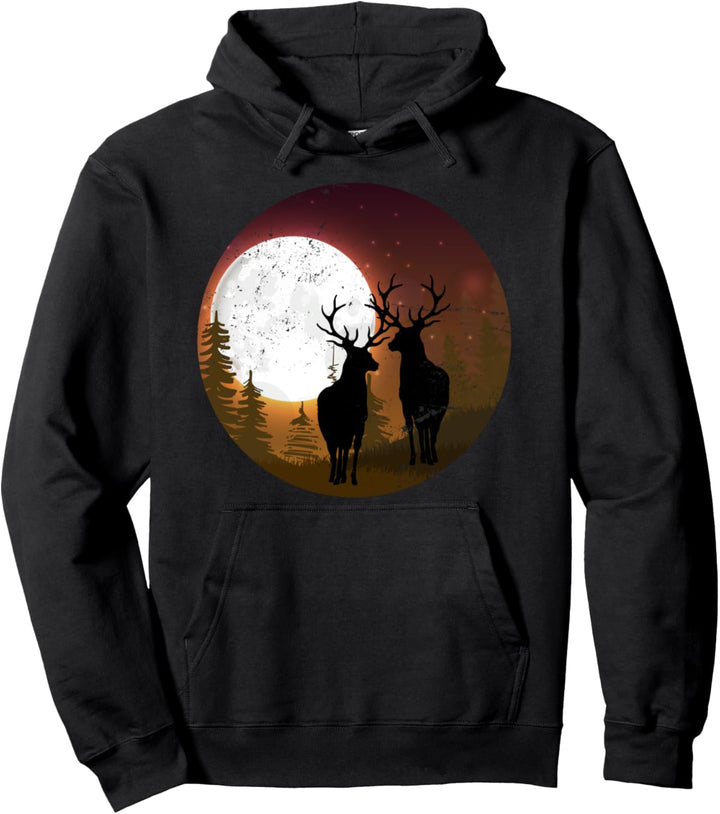 Mondlicht Tier des Waldes Natur Wildtier Vollmond Hirsch Pullover Hoodie