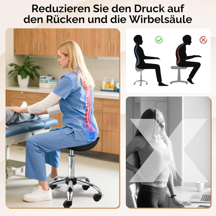 Bonnlo Sattelhocker mit Rollen 360°, Sattelhocker Höhenverstellbar 48-63cm, Rollhocker Ergonomisch 1