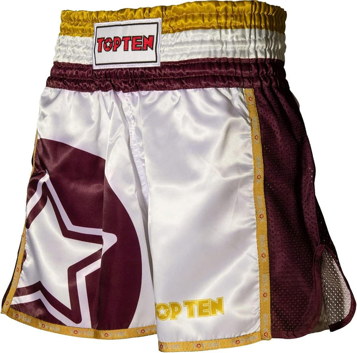 TopTen Thaibox-Shorts „Star“ XXL Weiss - Rot, XXL Weiss - Rot