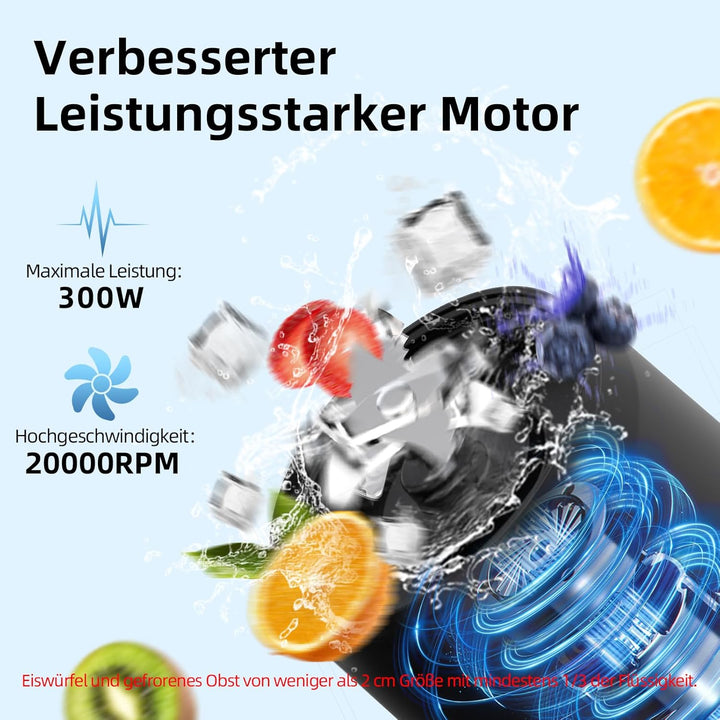 DENOKIN Tragbarer Mixer, 700ml Smoothie Maker to Go, Mini-Standmixer mit 6-Klingen Edelstahl, Wieder