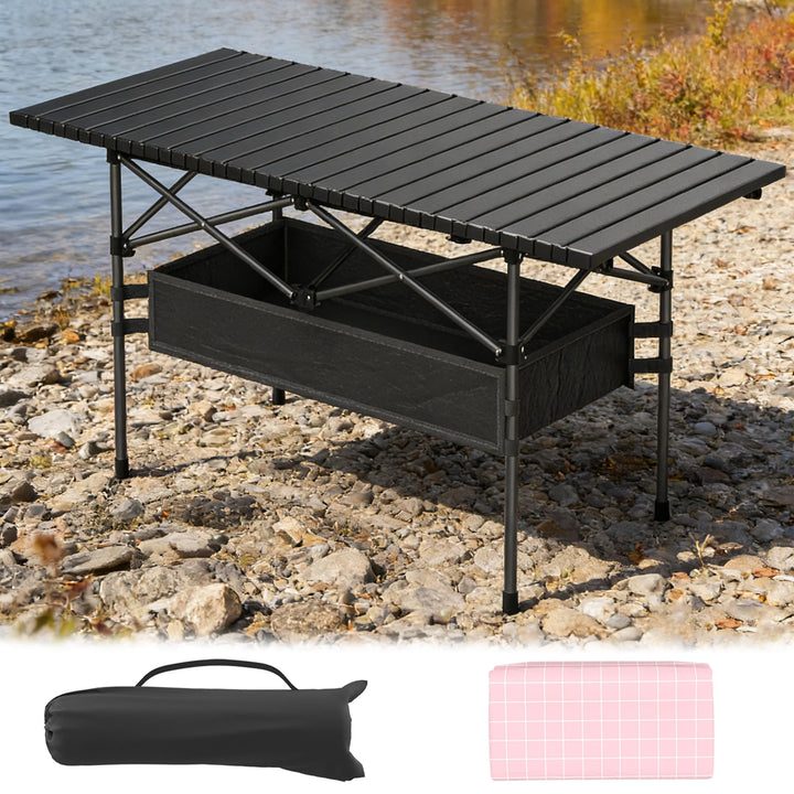 Verdego Klapptisch Camping 120 x 50 x 50 cm, Campingtisch Klappbar mit Tragetasche, Netztasche, Rosa