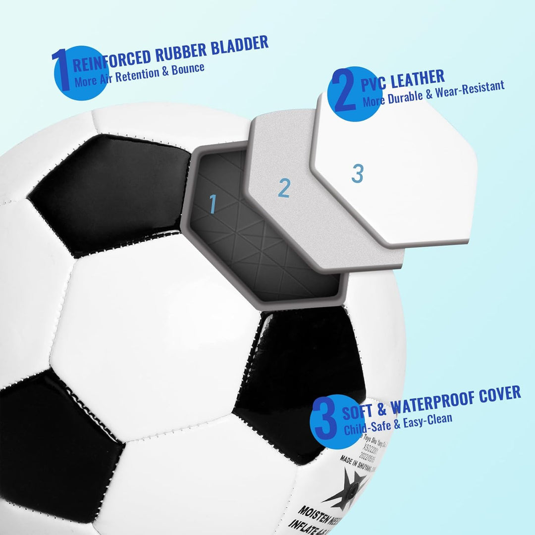 U&C Planet Fussball Grösse 3 für Kinder mit Pumpe und Netz - klassisch schwarz weiss, ideal als Outd
