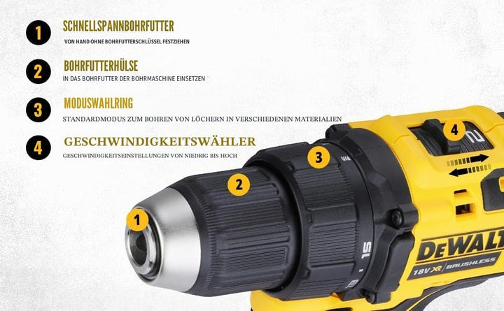 DEWALT DEWDCD708N DCD708N XR Bürstenloser Kombi-Bohrer, 18 V, blanke Einheit, Schwarz-Gelb