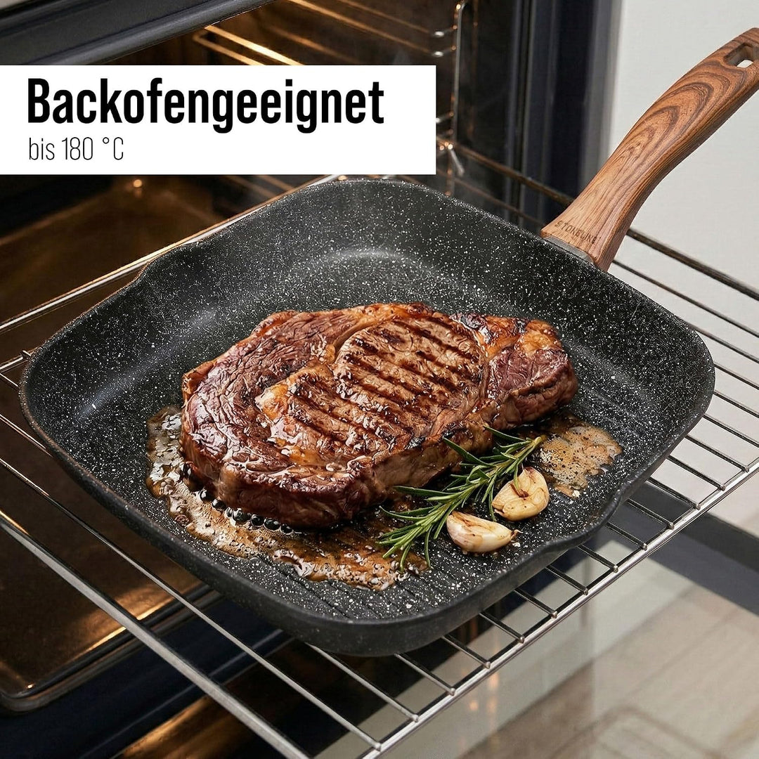 STONELINE Back to Nature Grillpfanne, 28 x 28 cm, mit 2 Ausgüssen, Aluguss, Grillpfanne beschichtet