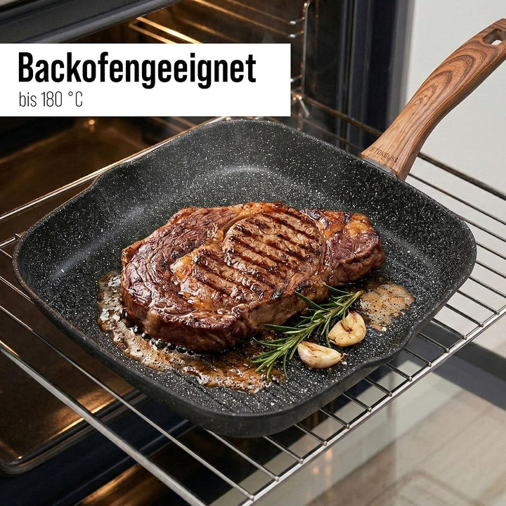 STONELINE Back to Nature Grillpfanne, 28 x 28 cm, mit 2 Ausgüssen, Aluguss, Grillpfanne beschichtet