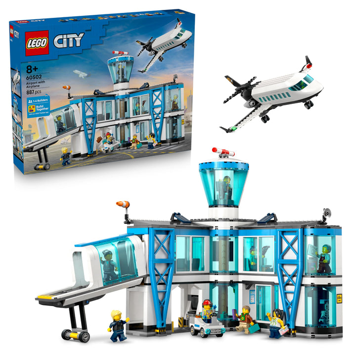 LEGO City Flughafen mit Flugzeug - Spielzeug Miniatur Modellbau mit Terminal, Flugzeug, Schlepperfah