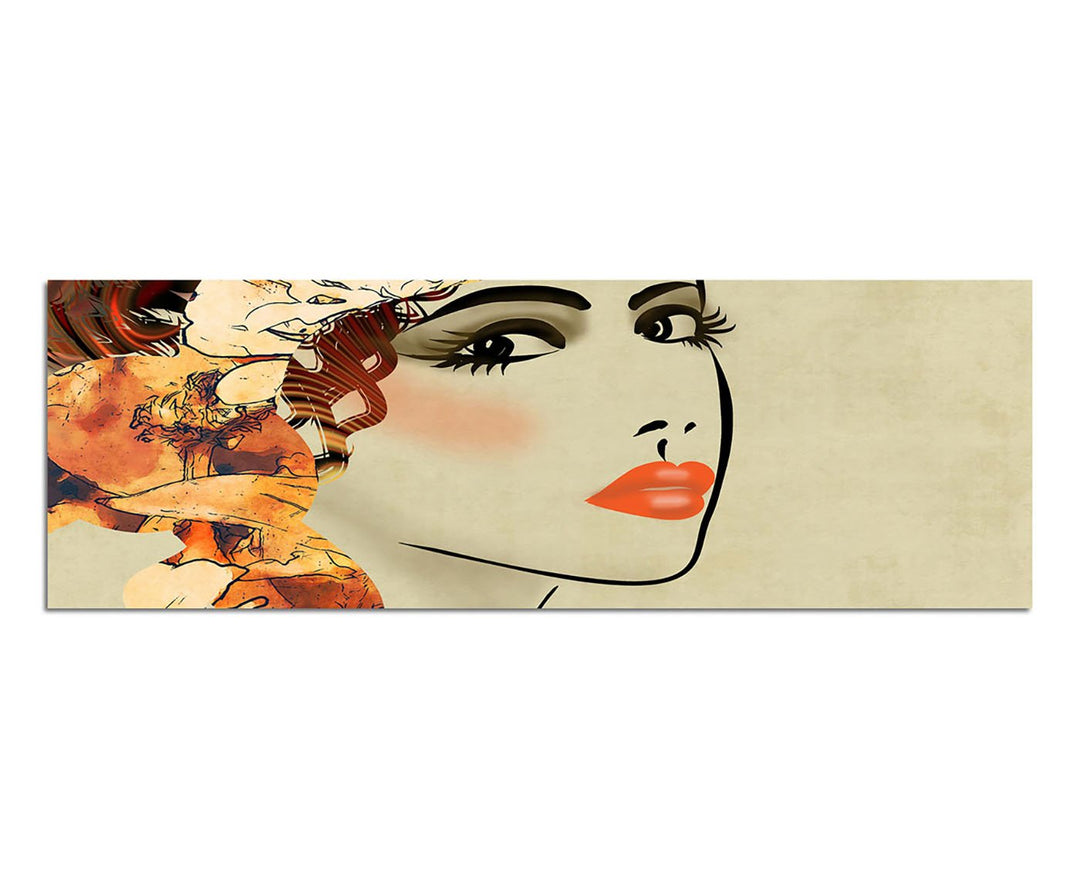 Paul Sinus Art Panoramabild auf Leinwand und Keilrahmen 150x50cm Gemälde Kunstwerk Mädchen Gesicht P
