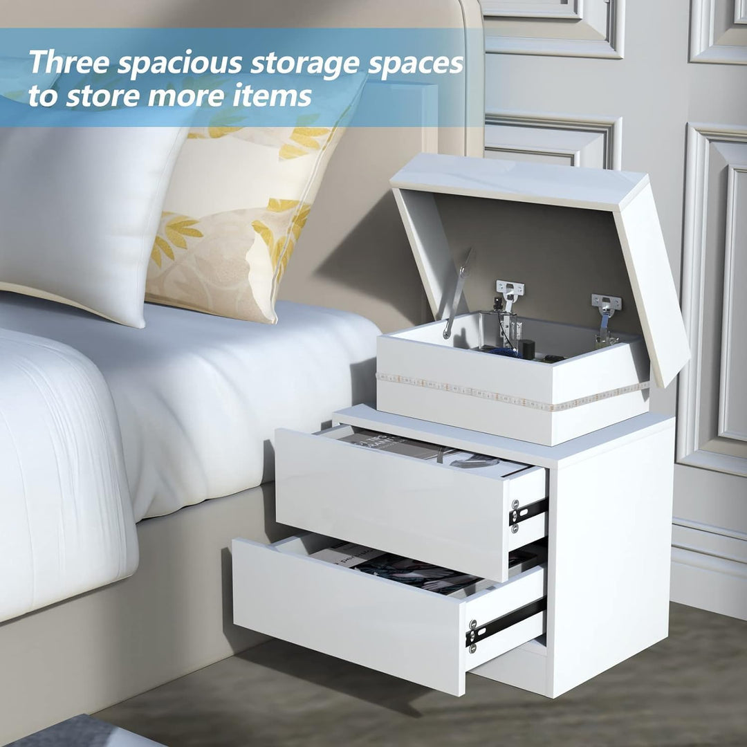 Lvhecforhm Nachtschrank 2er Set Weiss, Hochglanz Nachttisch, Modern Nachttisch 2 Schubladen, Nachtis