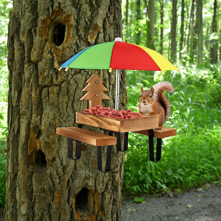 Eichhörnchen Futtertisch mit Regenschirm, Hölzerner Eichhörnchen Picknicktisch Futterspender mit Mai