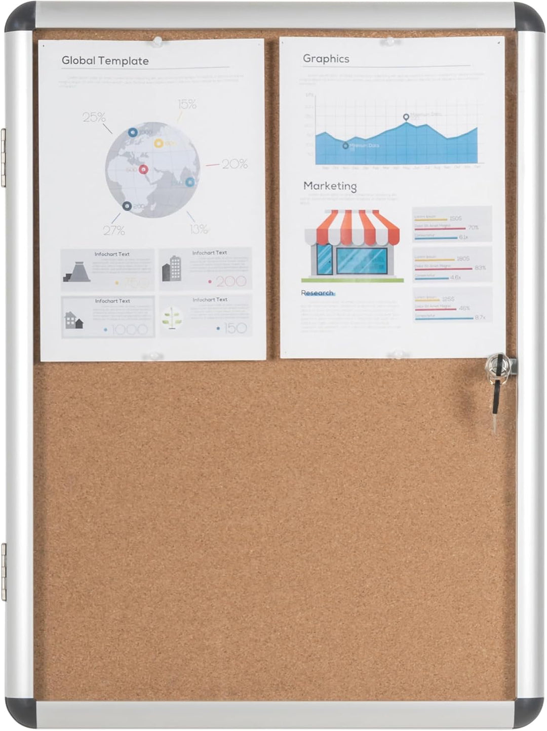 Bi-Office Schaukasten Vitrine"Enclore", Kork, geeignet für 4 x DIN A4, silberner Aluminiumrahmen, ab