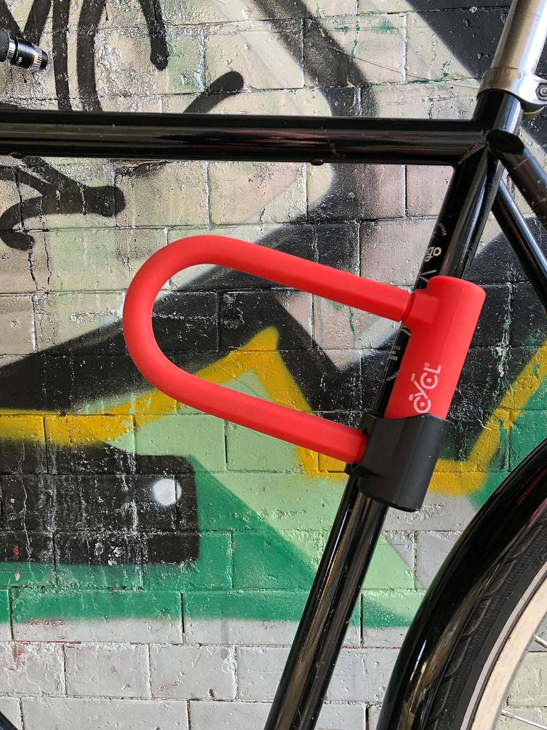U-Schloss mit Sicherheitskabel und Halterung für Fahrrad und E-Scooter hellrot sicher gummiert