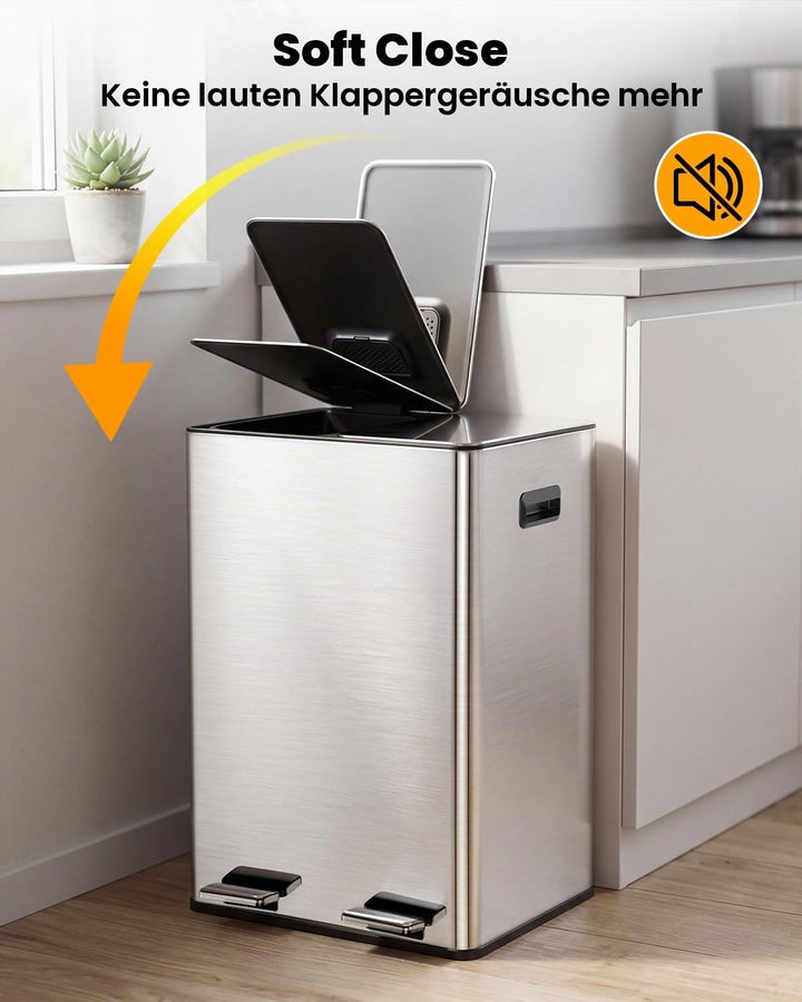 YEAUPE PRO Mülleimer Küche 40L 2x20L, 2 Fächer Abfalleimer mit Pedal, Edelstahl Mülltrennsystem, Tre