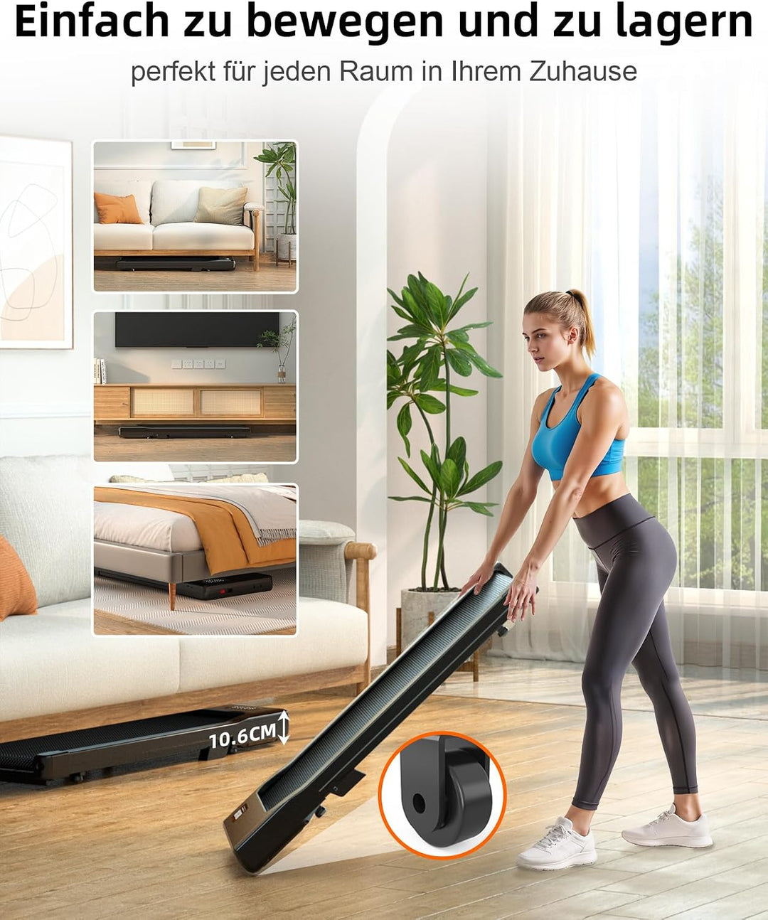 Copant Walking Pad mit Steigung 6%, Laufband für Zuhause mit Smart App Helles Schwarz 90CM, Helles S