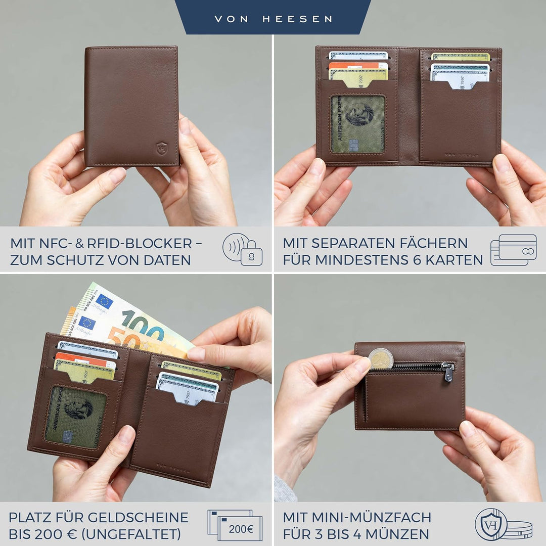 VON HEESEN Leder Geldbörse Herren mit Münzfach &amp; RFID Schutz I Echtleder Geldbeutel für Männer &amp; Dam