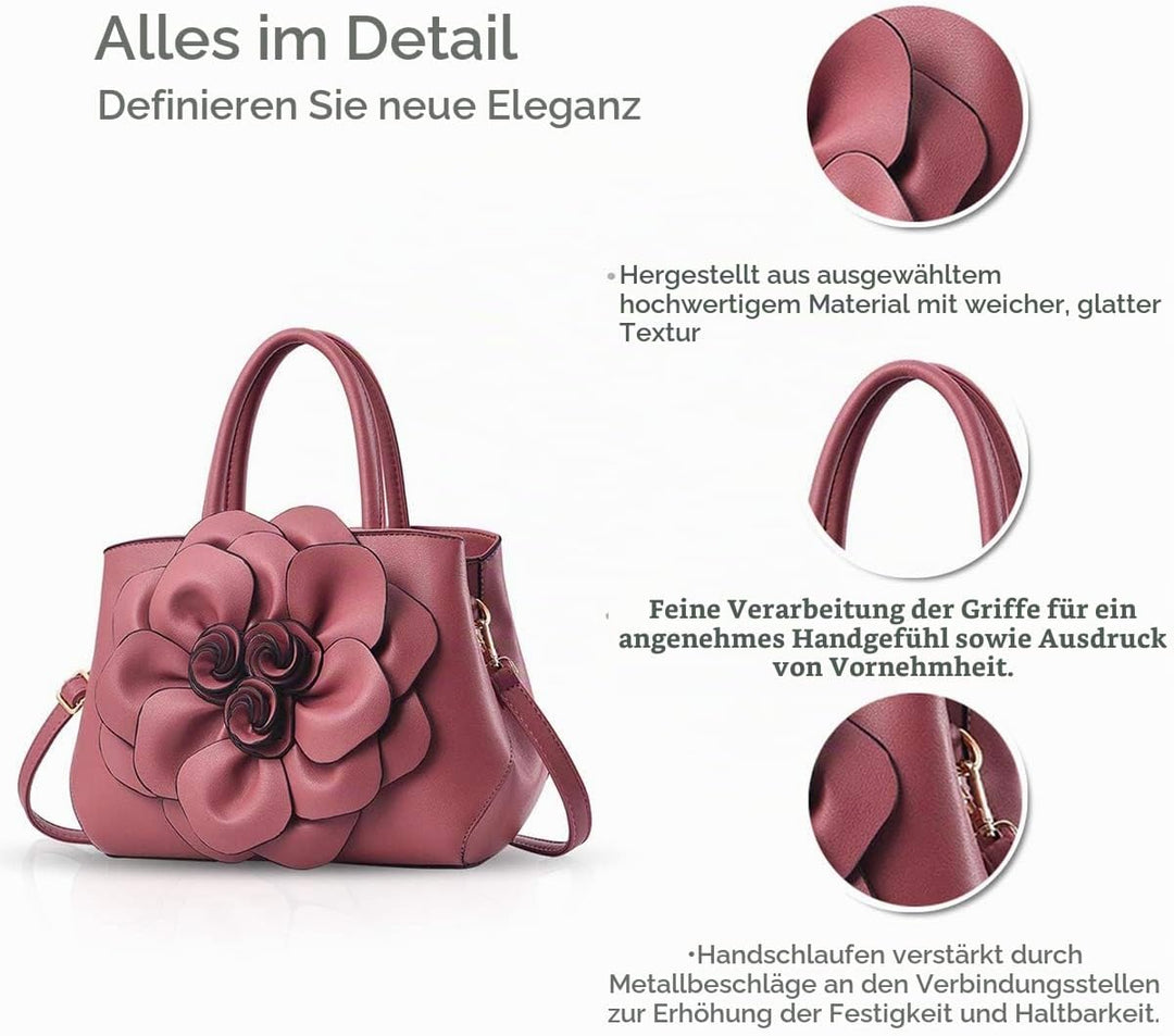 NICOLE &amp; DORIS Modische Damen-Umhängetasche, Handtasche, Umhängetasche, Blumenmotiv Rosa, Rosa