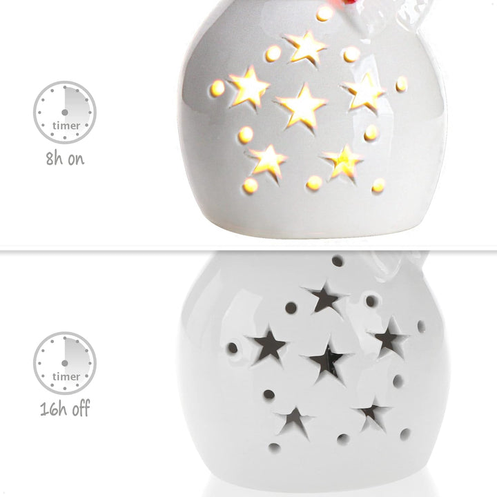 COM-FOUR® 2X LED Schneemann als dekorative Beleuchtung - Lichterstatue - Weihnachtsfigur aus Keramik