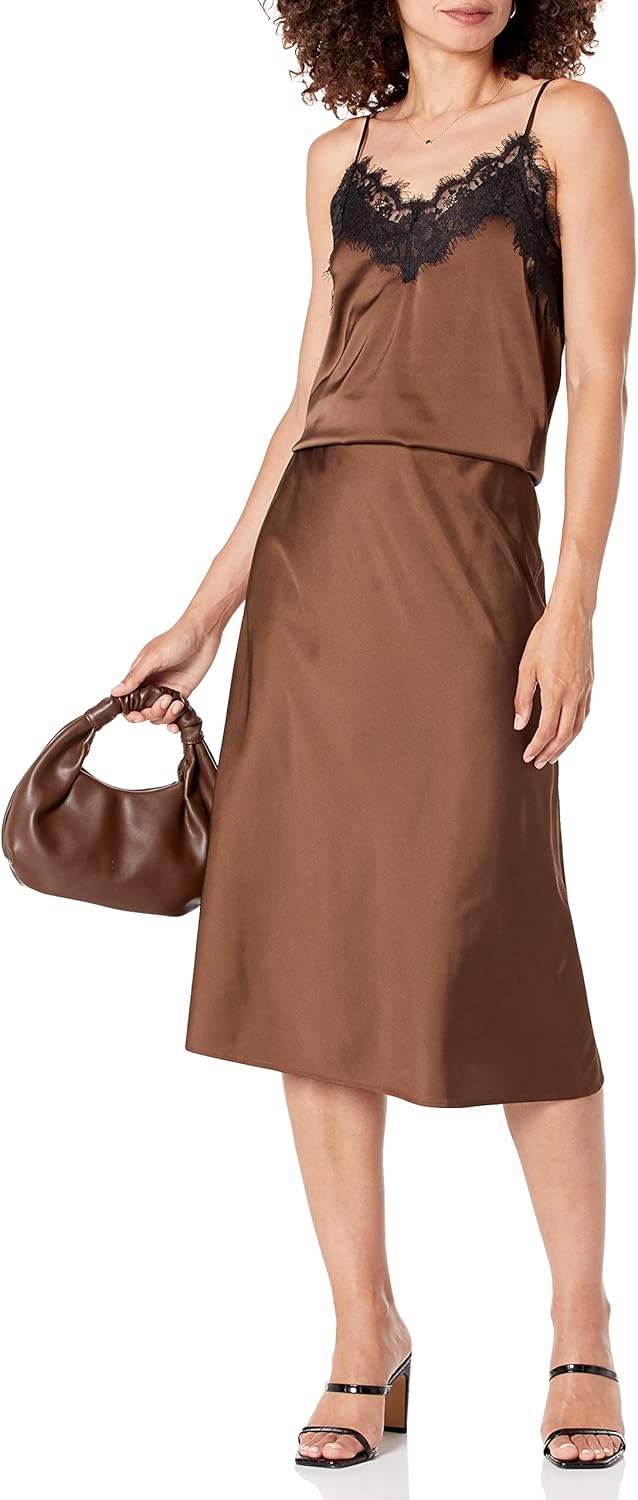The Drop Damen Maya Rock, seidiger Slip-Skirt-Stil L Kaffee, L Kaffee