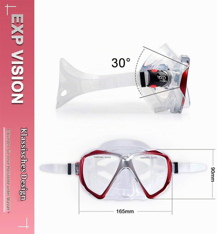 Taucherbrille für Erwachsene mit Anti-Nebel Schnorchelmaske, Schwimmmaske gehärtetem Glas und Nasena