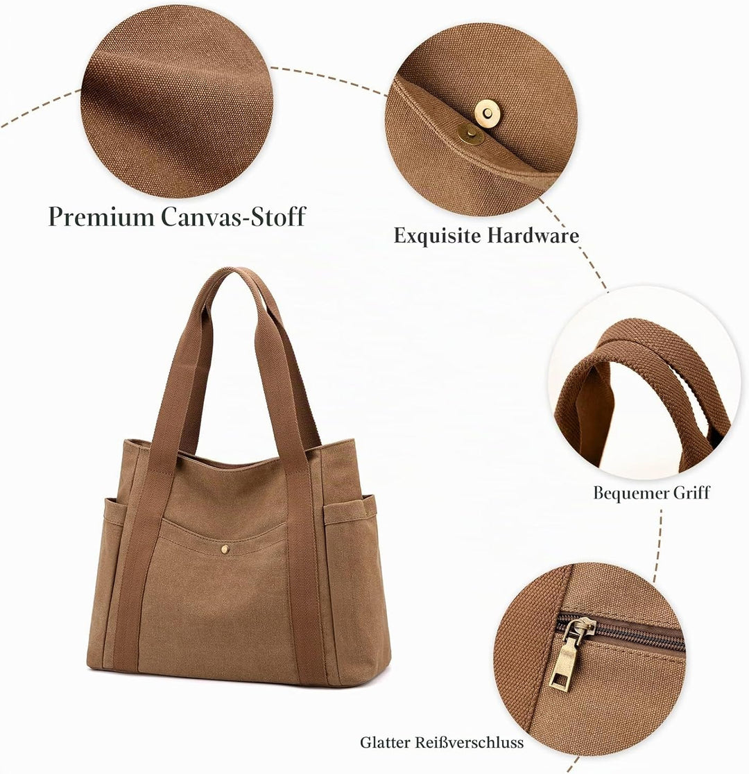 PORRASSO Canvas Schultertasche Einfache Handtasche Damen Tote Bag Mädchen Henkeltasche Strandtasche