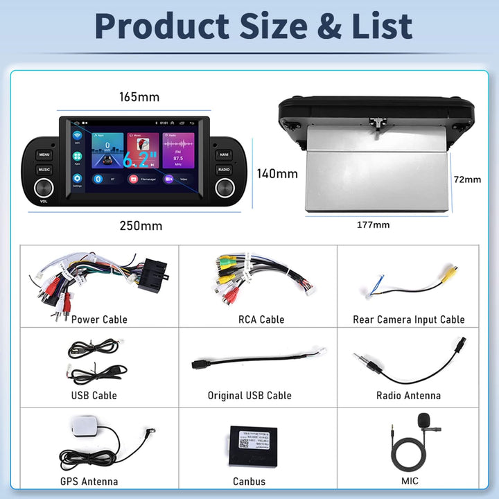 Hikity 1G 32G Android 13 Carplay Autoradio Wireless mit Navi Für Fiat Panda 2013-2020 6.2Zoll Touchs