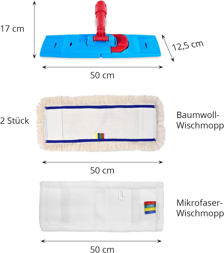 Hypafol Putzwagen Reinigungswagen Set | 2 x 18 l Eimer mit Wischmopp-Presse | Kehrgarnitur mit lange