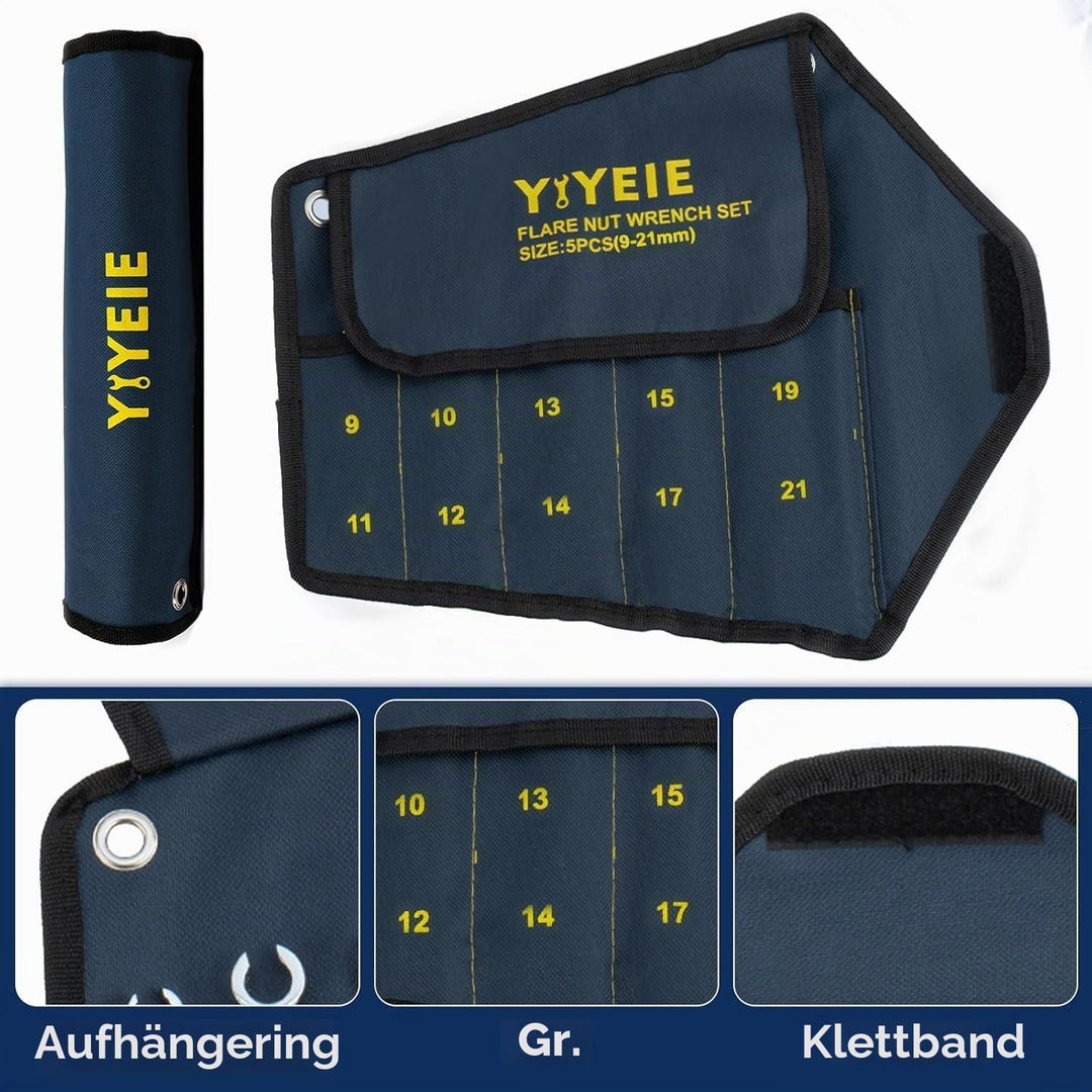 YIYEIE Bremsleitungsschlüssel Set 5-tlg I 9-21mm Offener Ringschlüsse I Chrom-Vanadium Stahl mit Las