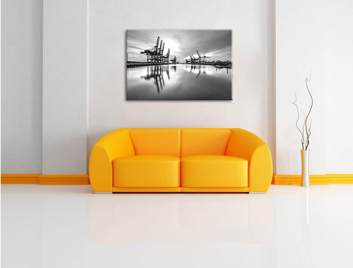 Pixxprint Hafen im Abendschein/Format: 100x70cm / Leinwandbild fertig bespannt Wandbild Kunstdruck,