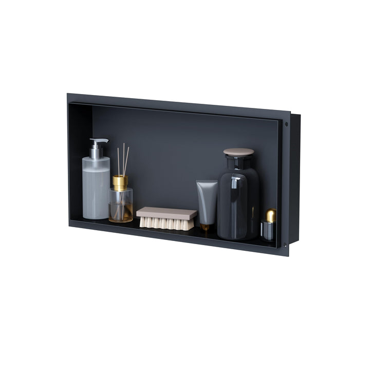 VILSTEIN Wandnische Dusche 30x60 cm [ROSTFREI] - Randlose Nische - Wandnische Schwarz - Einbauregal