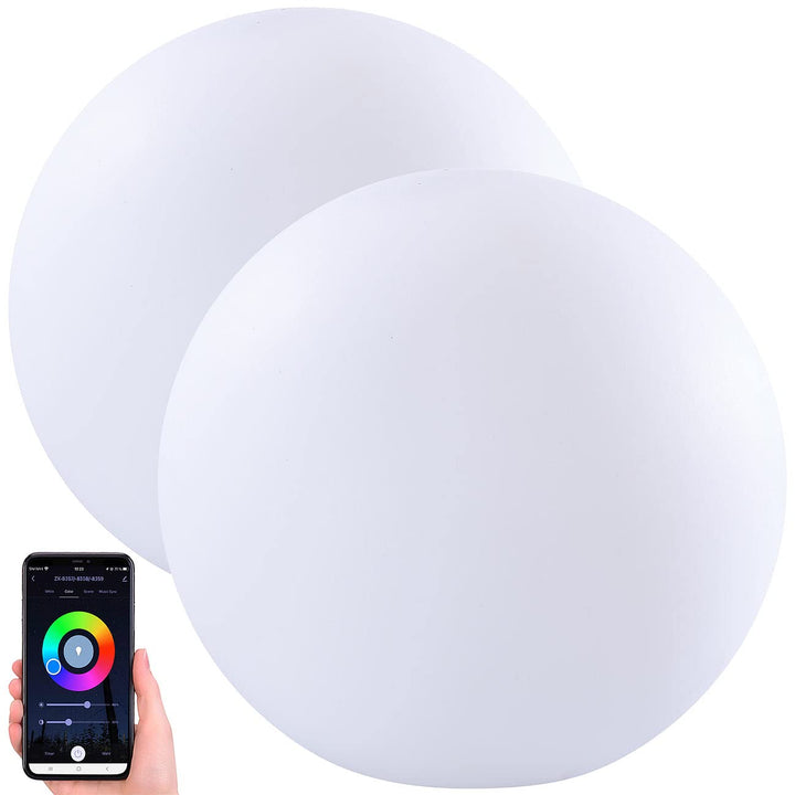Luminea Home Control WLAN Akku Leuchtkugel: 2er-Set WLAN-Akku-Leuchtkugeln, RGBW-LEDs, App, 576 lm,