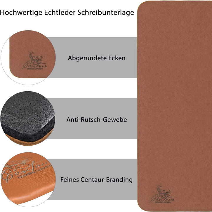Centaur - Hochwertige Leder Schreibtischunterlage - Cognac Braun 40x60 cm - ideal für Büro und Zuhau