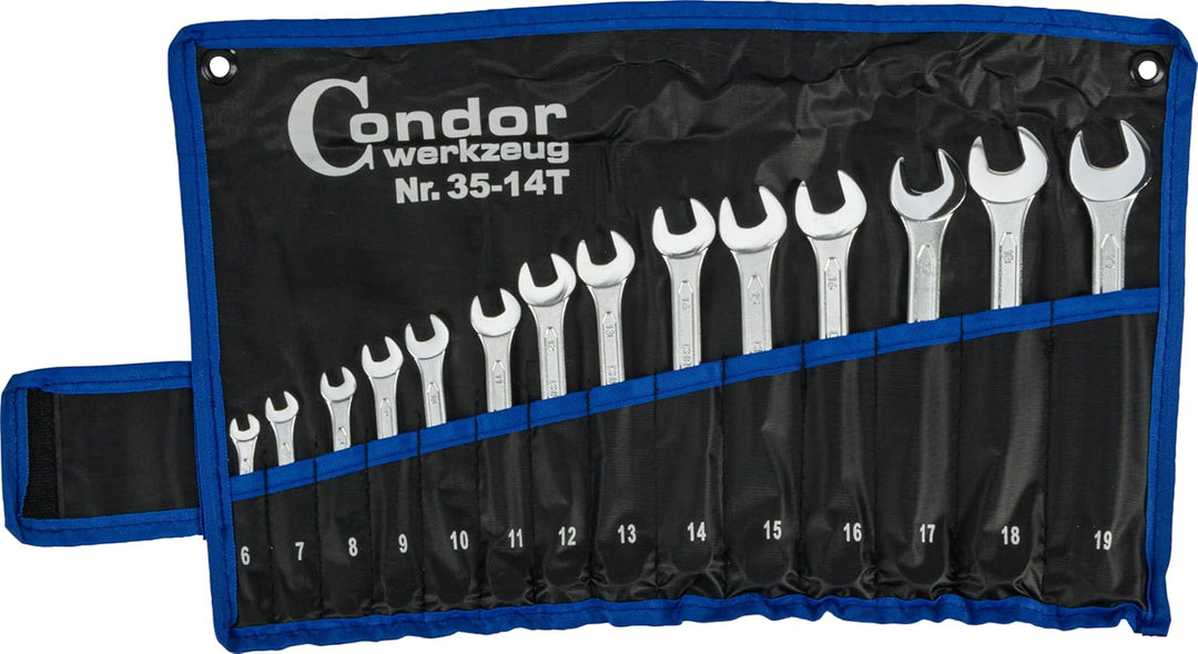 CONDOR Werkzeug 35-14T | Gabel-Ringschlüssel-Satz | 14-tlg. | Chrom-Vanadium-Stahl verchromt | 6-19