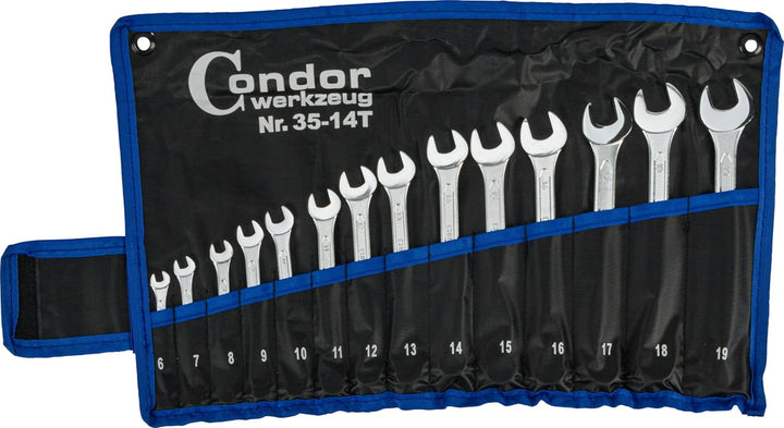 CONDOR Werkzeug 35-14T | Gabel-Ringschlüssel-Satz | 14-tlg. | Chrom-Vanadium-Stahl verchromt | 6-19