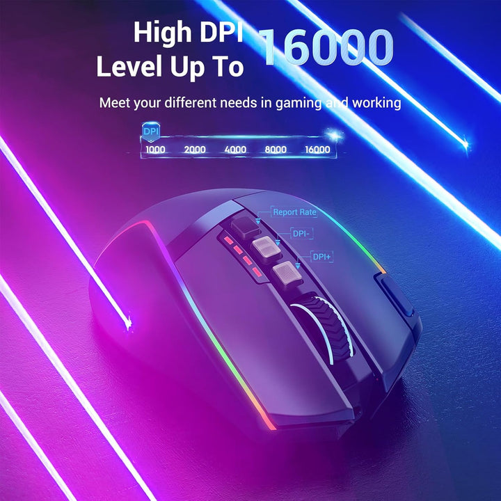 Redragon Gaming Maus Kabellose, 16000 DPI, 2.4G/USB-C Wireless Mouse, 9 Programmierbare Tasten, Wied