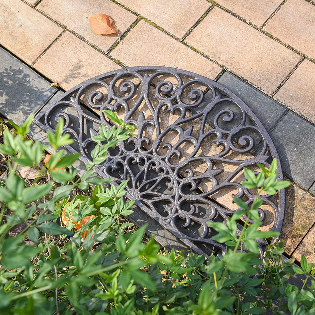 Sungmor Robuste Fussmatte aus Gusseisen – Vintage & schönes Ranken-Design & 71 cm grosse halbrunde V