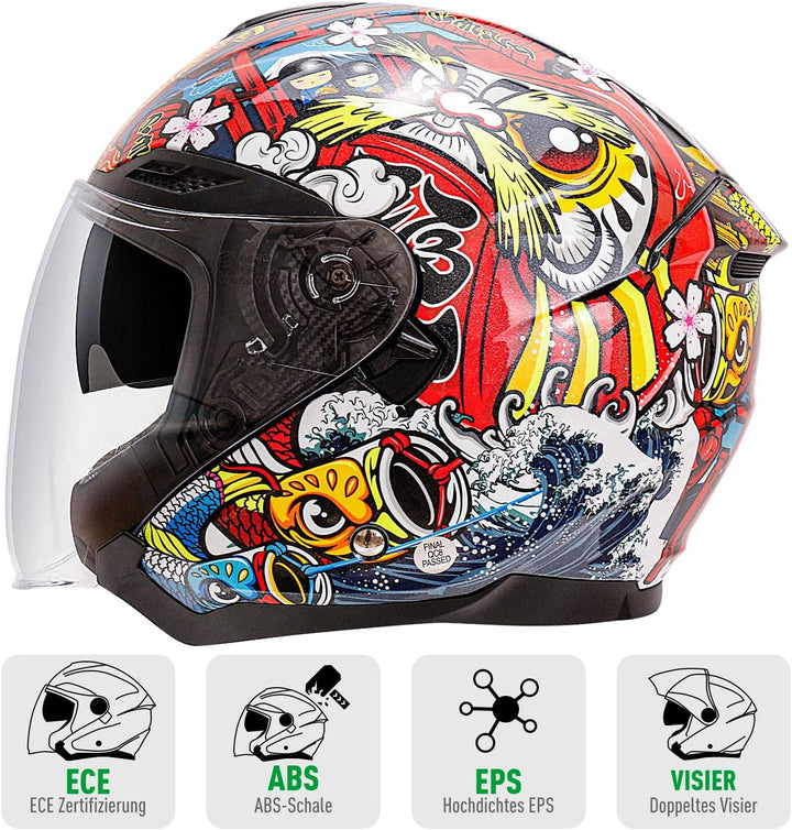 NENKI Jethelme Halbhelme Rollerhelm Sturzhelm Chopper Helm,Motorradhelm ECE 22.06 mit Doppelvisier S