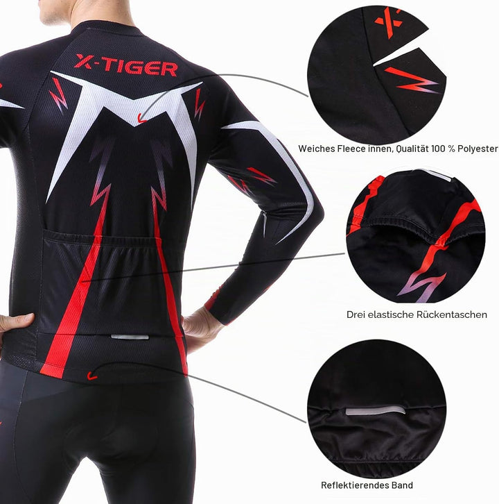 X-TIGER Herren Langarm Radtrikot Set Herbst und Winter Radsportanzüge | 5D Gel Gepolsterten Oberteil