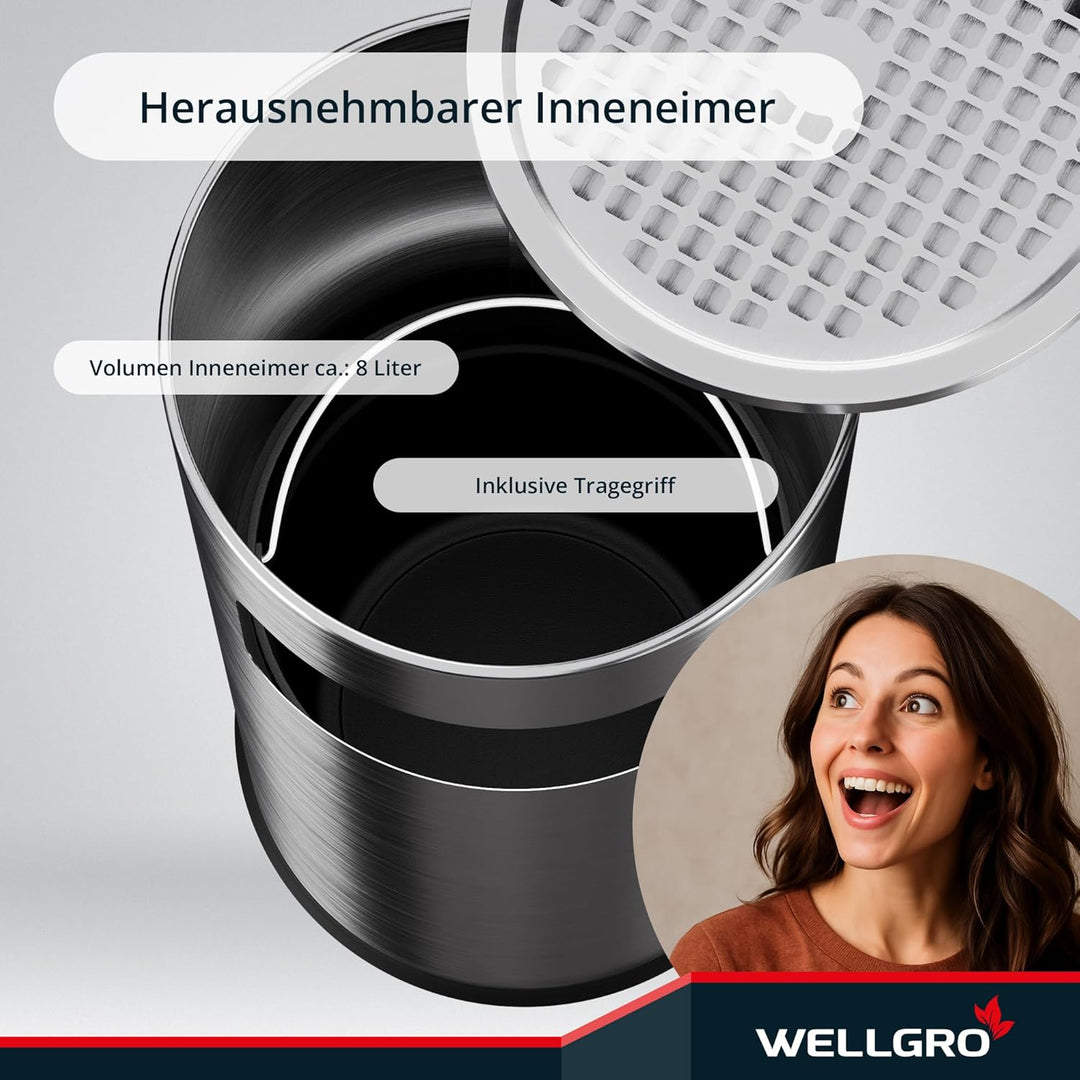 WELLGRO 2 in 1 Standaschenbecher & Mülleimer - Edelstahl, 24,5 x 60 cm (ØxH) - Farbe wählbar, Farbe: