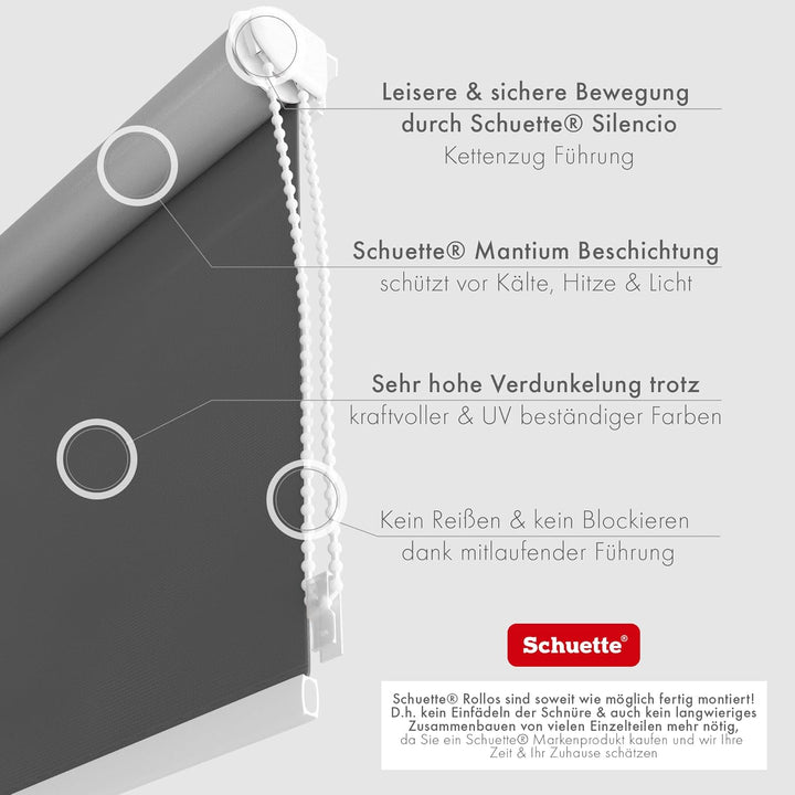 Schuette® Verdunkelungsrollo ohne Bohren/mit Bohren 2in1 ● Thermo Rollo Kollektion: Shadow Grey (Gra